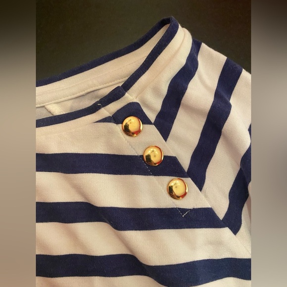 Chico’s Woman’s Sailor Shirt Blue White Stripe Gold Accent | SIZE 3 - XL/16 - Picture 4 of 7